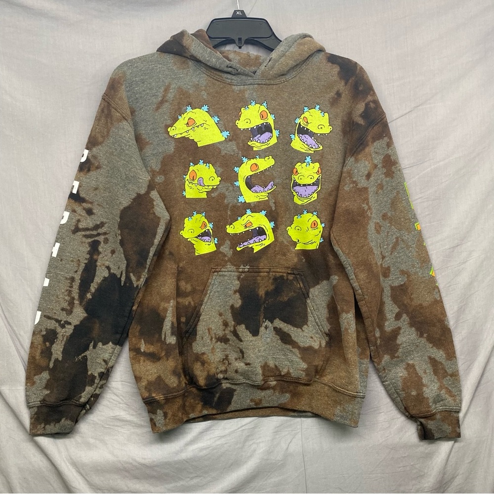 Nickelodeon Reptar Hoodie Sweatshirt Grey Coffee‎ Brown Tie-Die Size | S